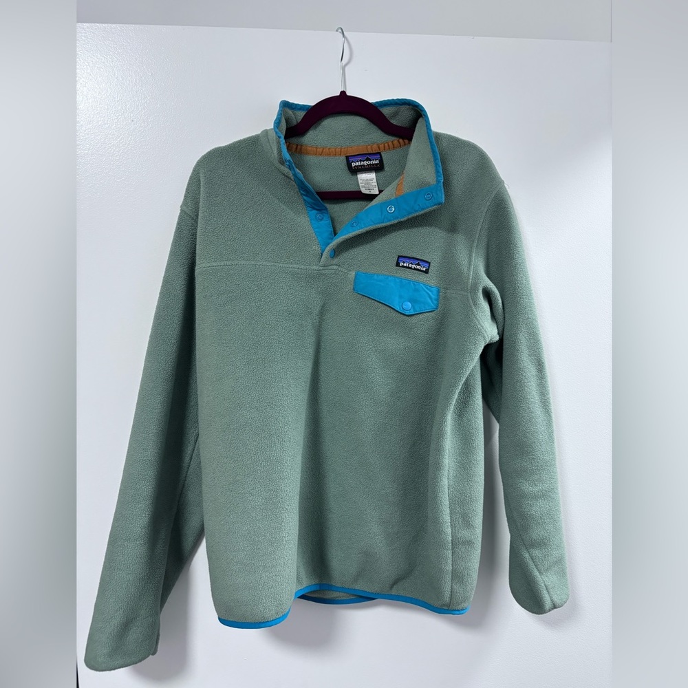 Patagonia Women’s Synchilla Snap-T Fleece Pullover - Sage with Teal Trim